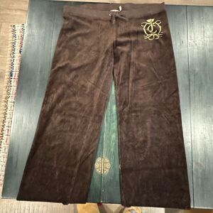 Vintage Y2K Juicy Couture Velour Wide Leg Pants Size XL Brown with Gold Logo